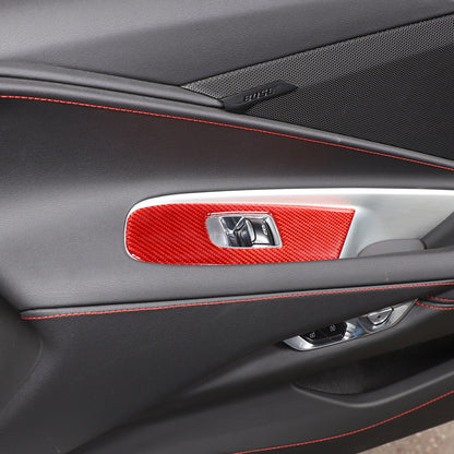 Red Soft Carbon Fiber Interior Decor Trim Kit Cover Set For Corvette C8 20-25 9