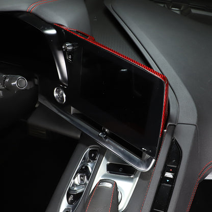 Red Real Carbon Fiber Center Console Screen Back Trim For Corvette C8 20-25 10