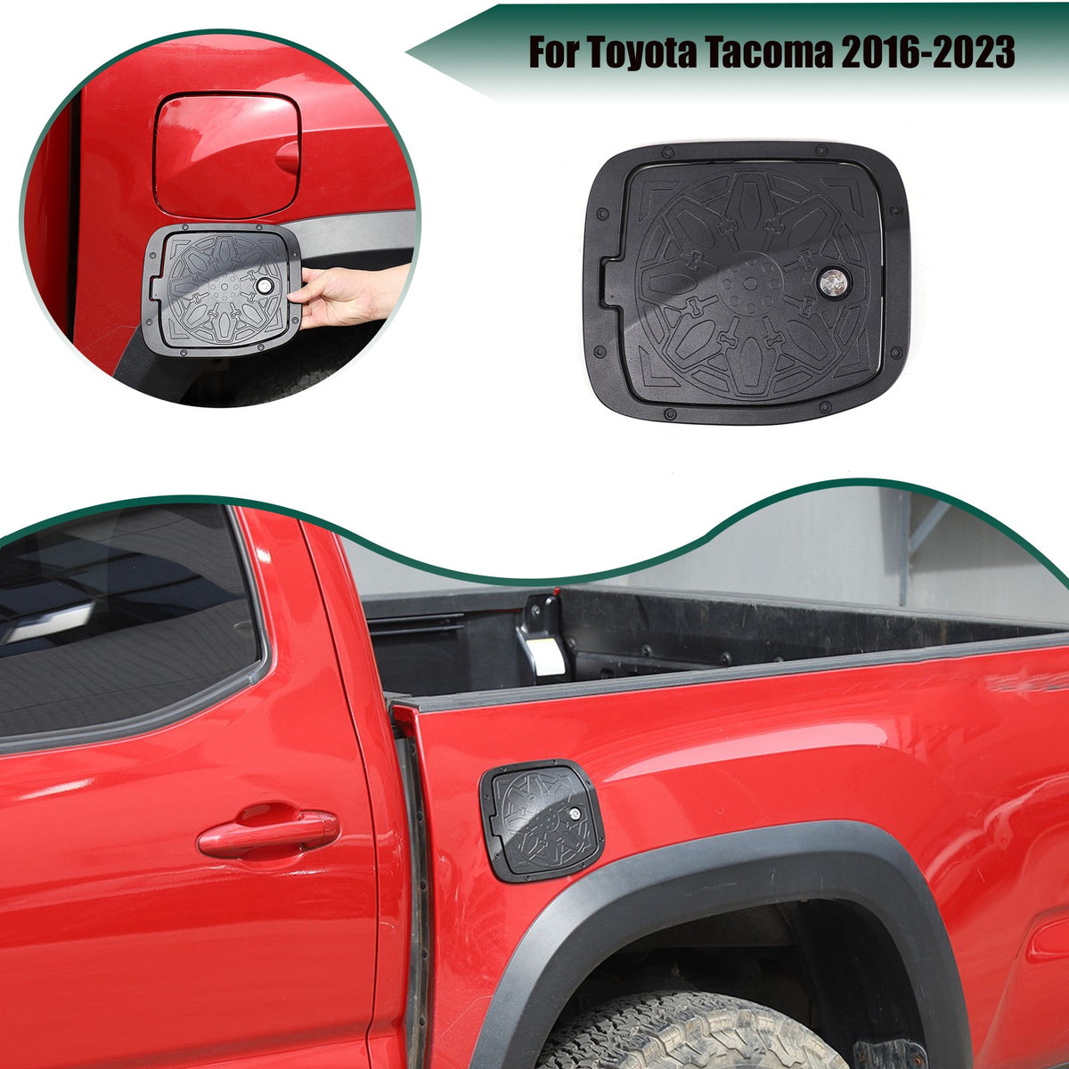 Lock +Key+ Aluminum Gas Fuel Tank Door Cover Cap For Toyota Tacoma 2016-2023 1