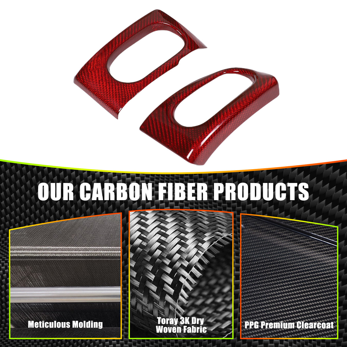 Red Real Carbon Fiber Interior Dashboard Side Air Vent Trim For Corvette C6 20