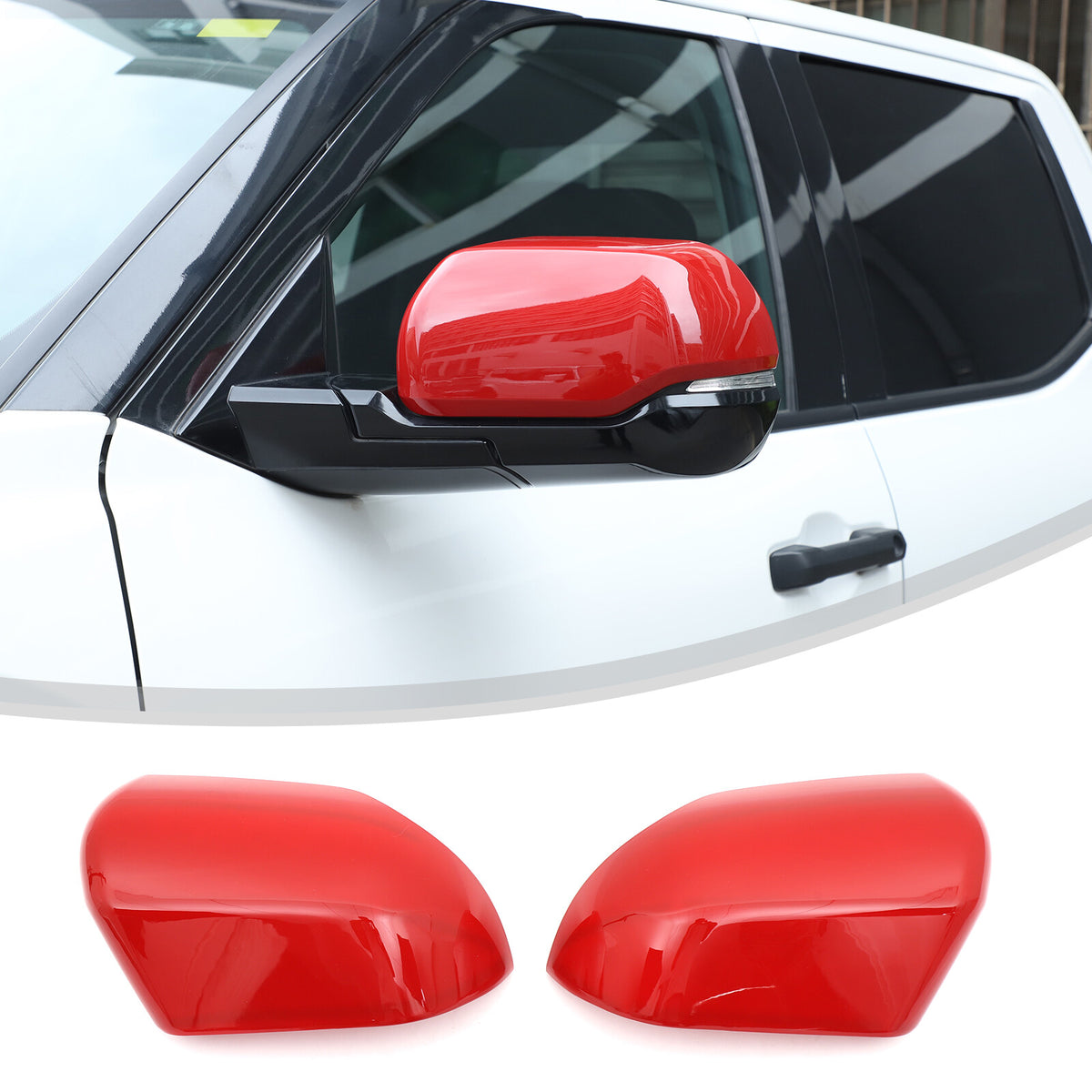 Red ABS Side Mirror Cover Trim with Turn Signal For Toyota Tundra/Sequoia 22+ US 2
