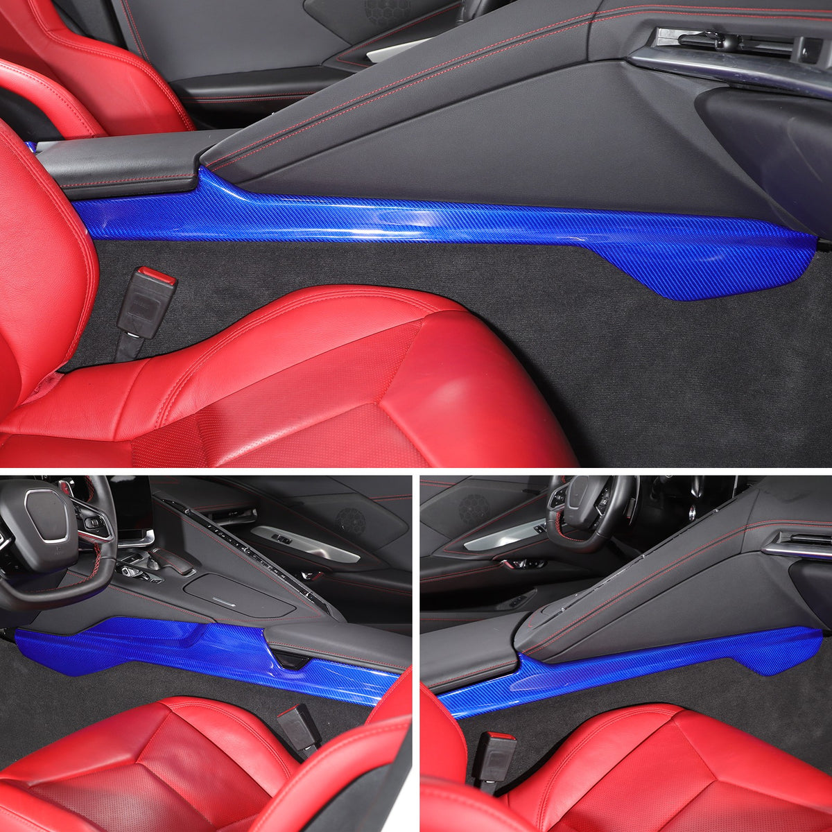 Blue Real Carbon Fiber Lower Armrest Box Panel Trim For Corvette C8 2020+ 5