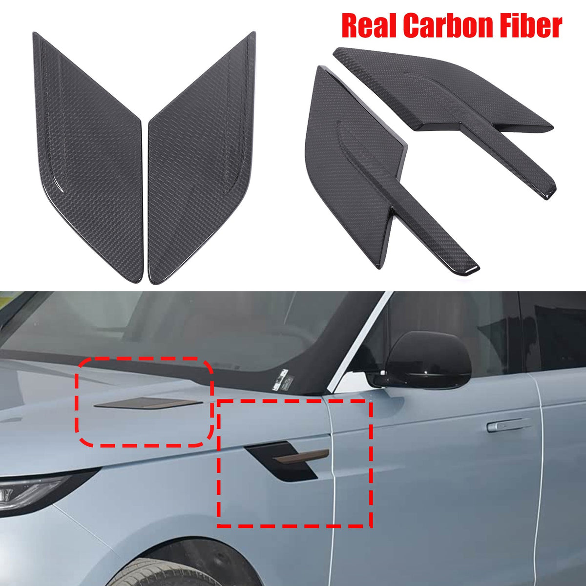 Real Carbon Fiber Hood Side Trim Cover Set for LR Range Rover Sport L461 2023+ 1