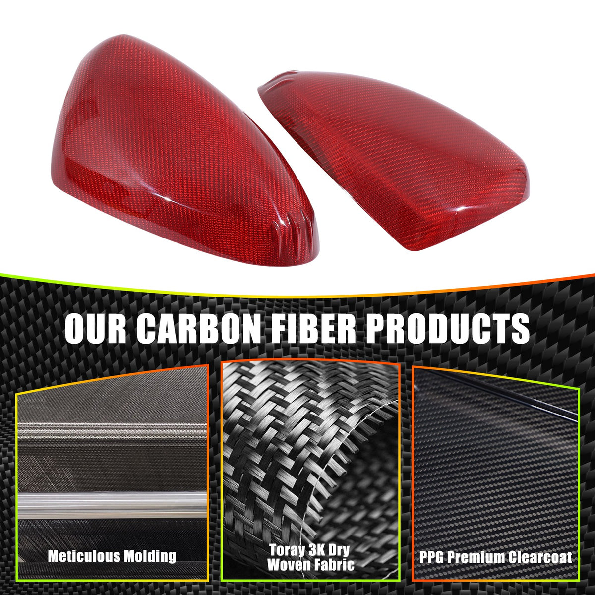 Red Real Carbon Fiber Exterior Mirror Cover Trim For Toyota 86/Subaru BRZ 2022+ 8
