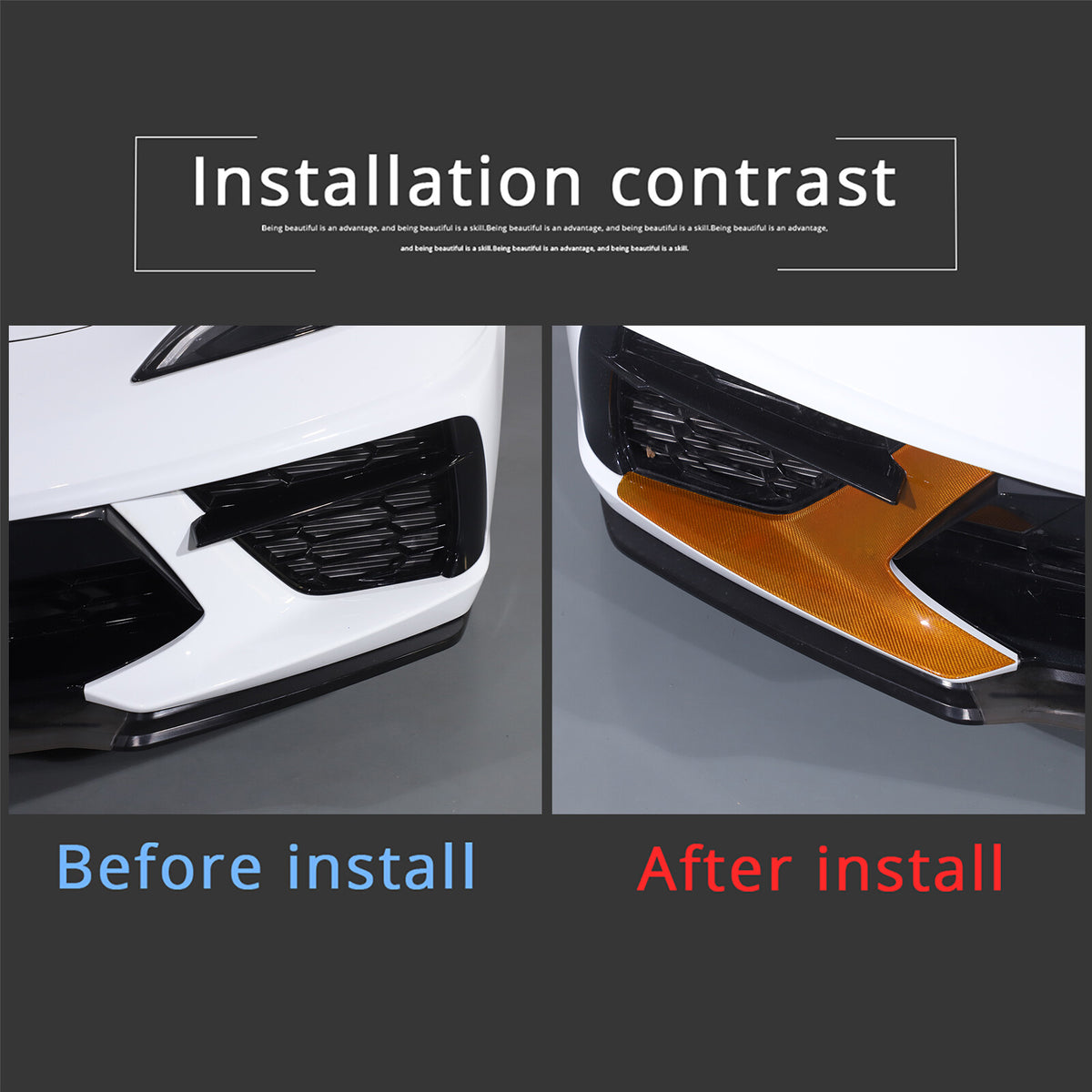 Yellow Carbon Fiber Front Bumper Grille Bezel Cover For Corvette C8 Z51 2020-26 14