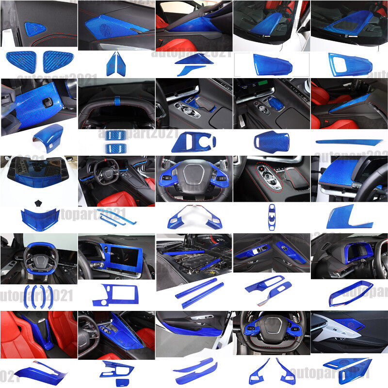 Blue Real Carbon Fiber Full Interior Set Decor Trim Kit for Corvette C8 20-25 - Variants 26-30 1