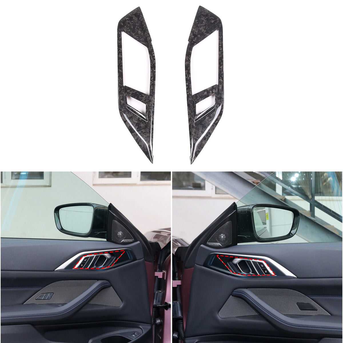 Forged Carbon Fiber Inner Door Handle Frame Cover Trim For BMW 4 Series 2022-24 5
