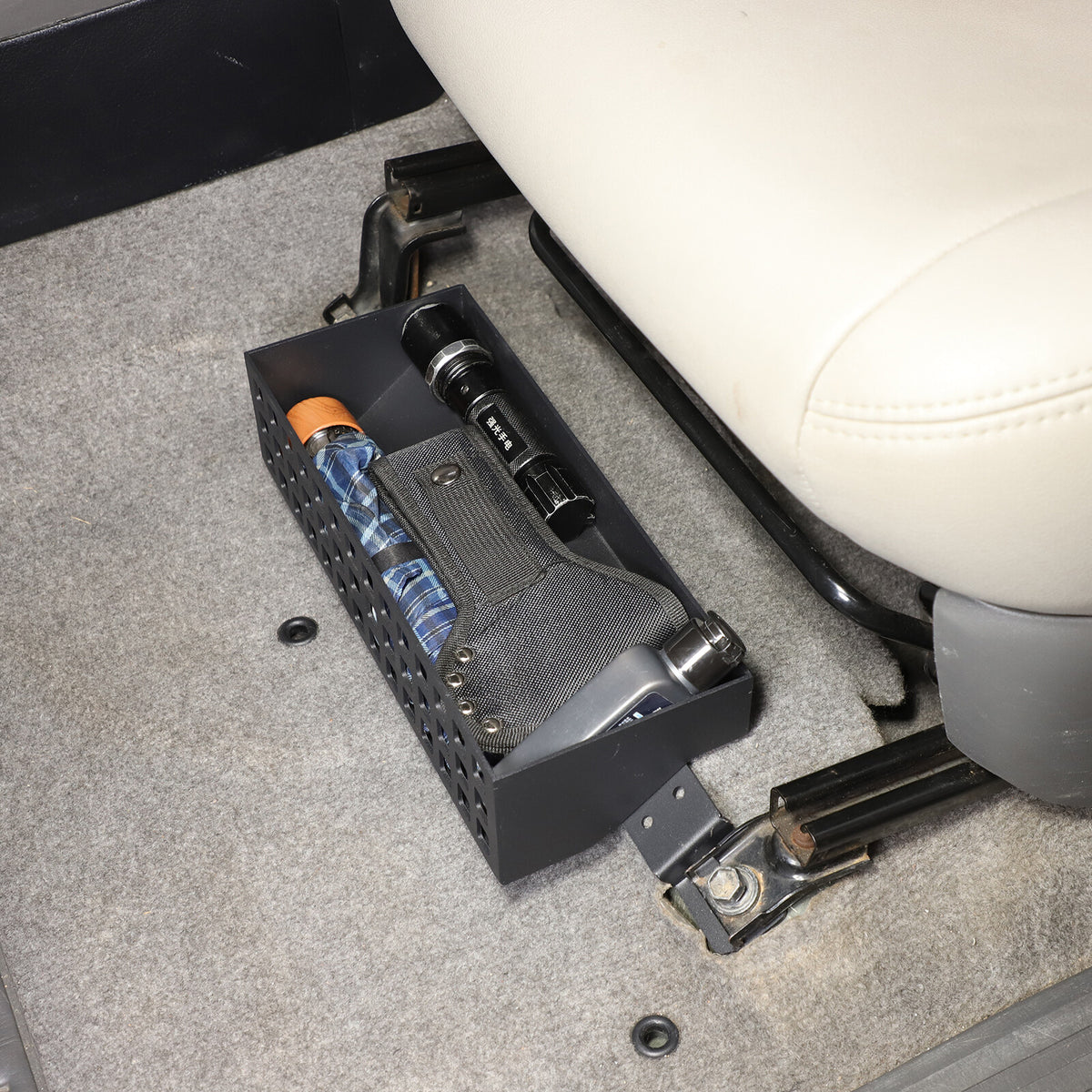 Black Aluminum Alloy Under-seat Storage Basket Tray For Toyota Prado FJ120 03-09 11