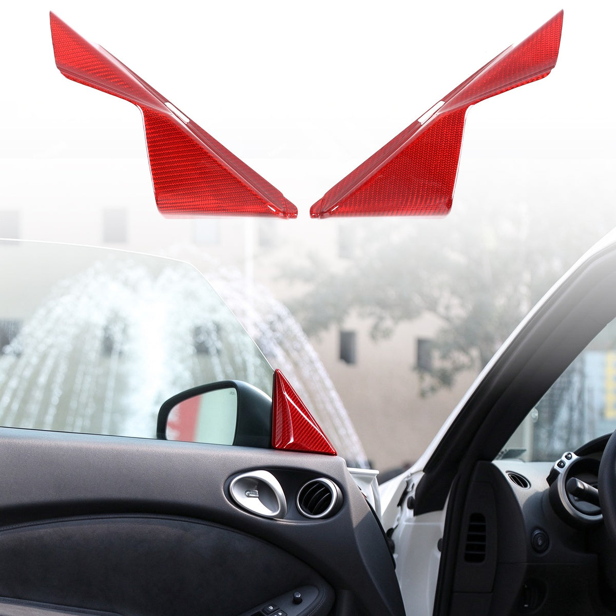 Red Real Carbon Fiber Inner A-Pillar Sticker Trim For Nissan 370Z Z34 2009-2020 11