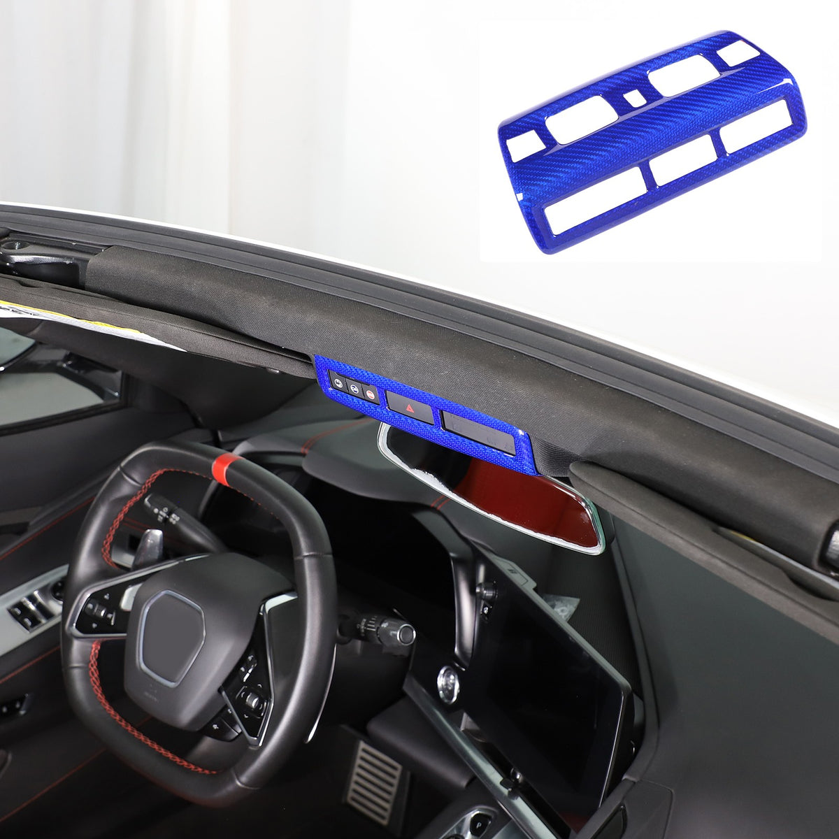 Blue Real Carbon Fiber Roof Reading Light Trim For Corvette C8 2020+ 21