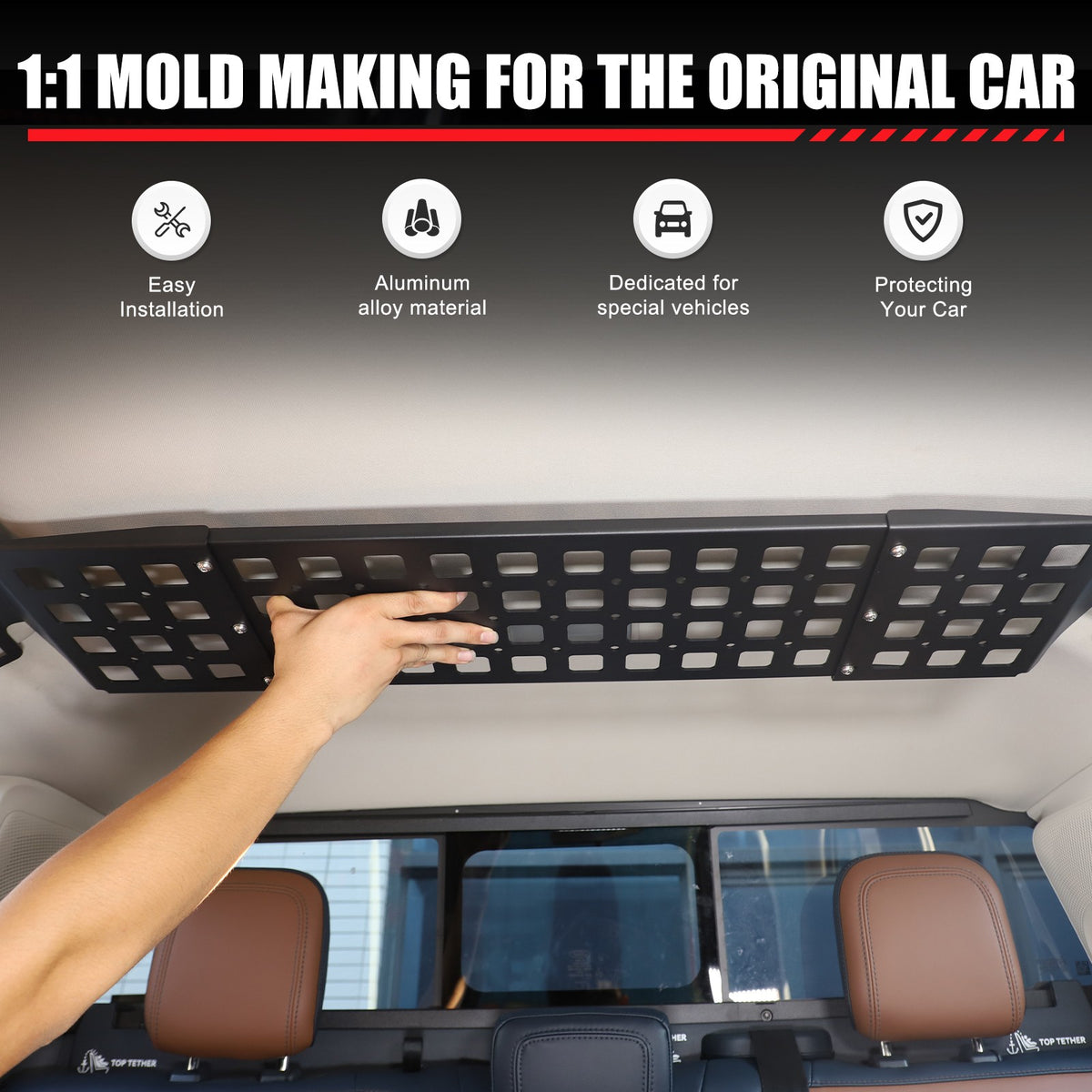 Aluminum Alloy Rear Roof Hanging Bag Rack Molle Panel For Ford Maverick 2022+ 5