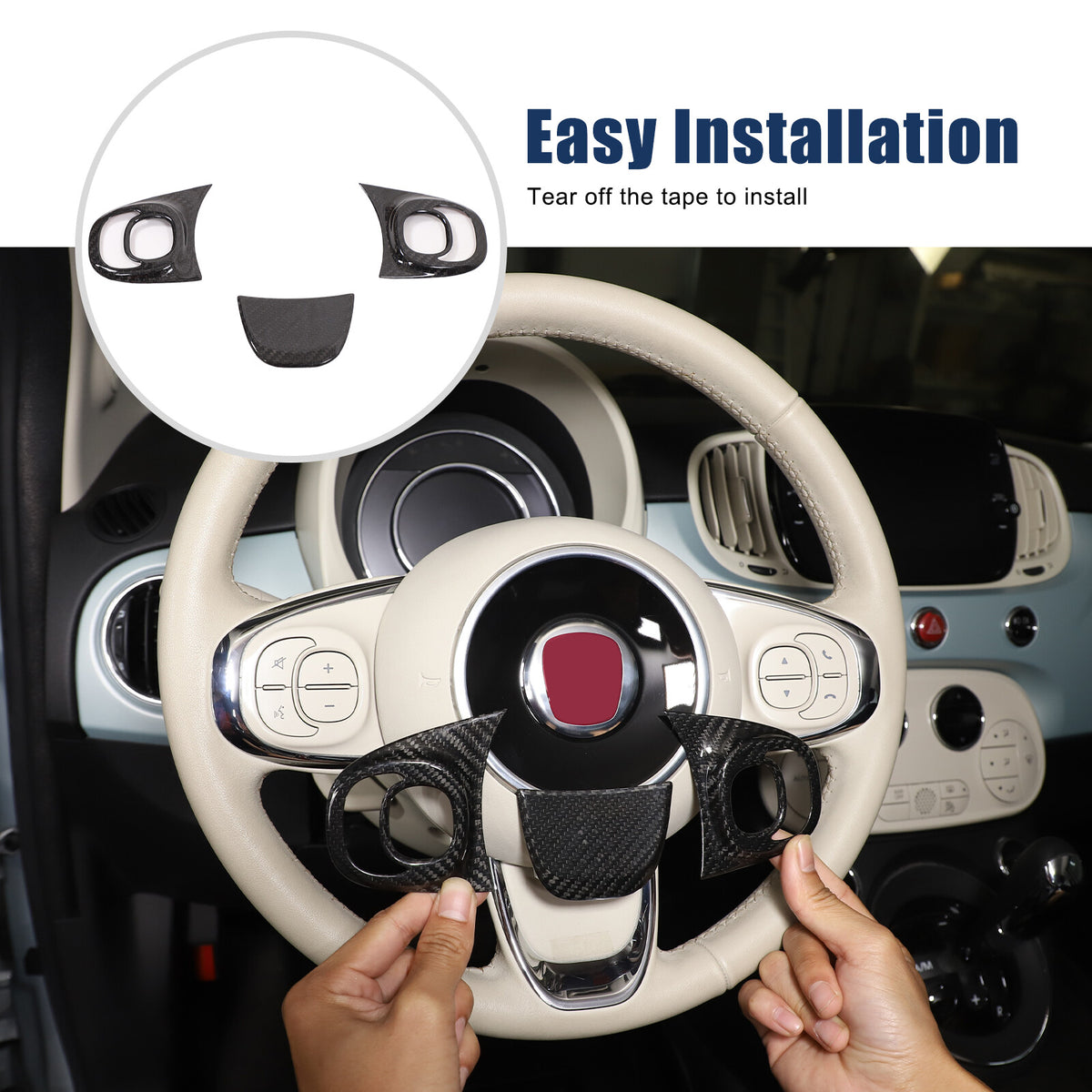 Real Carbon Fiber Steering Wheel Button Trim For Fiat 500 Abarth 595 695 2021-23 15