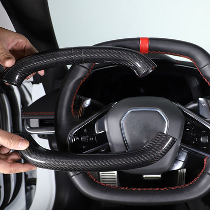 Real Carbon Fiber Steering Wheel Top Handle Cover Trim For C8 Corvette 2020-26 2