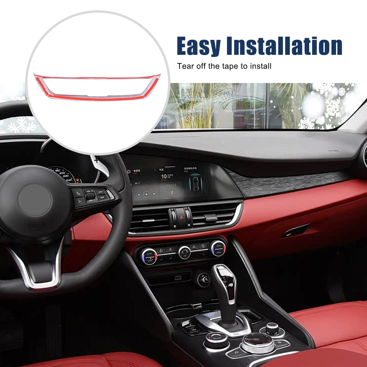 Red Real Carbon Fiber Center Air Vent Trim For Alfa Romeo Giulia 952 2017-2020 15