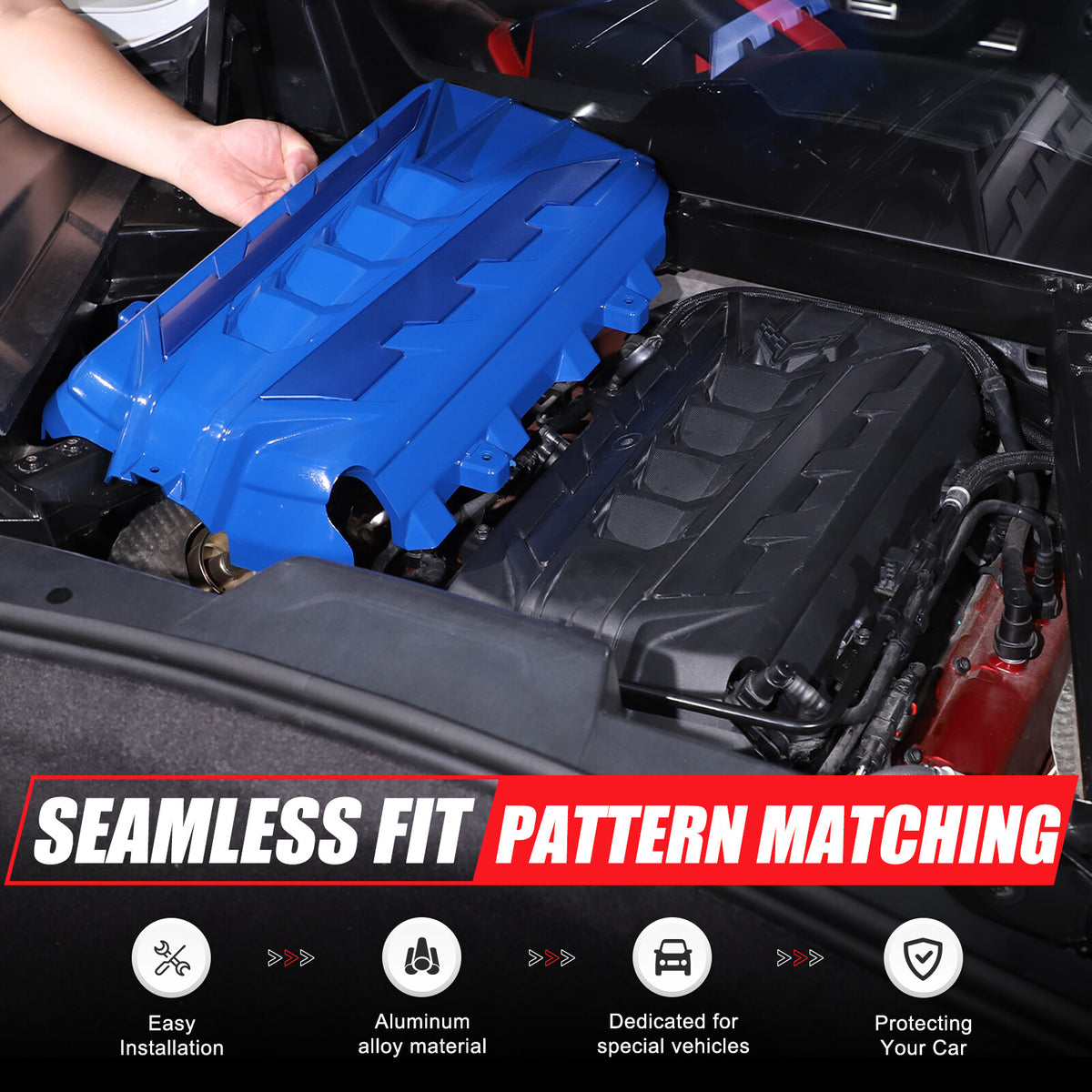 Blue Engine Bay Panel Cover Trim in Edge Blue For Corvette Coupe C8 2020-2026 16