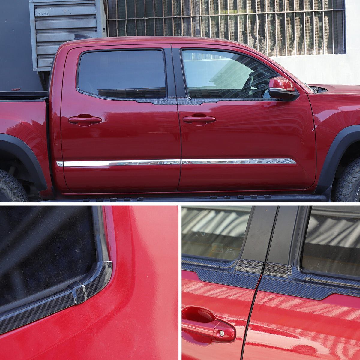 ABS Carbon Exterior Window Bottom Sill Trim Strip For Toyota Tacoma 2015-2022 US 6