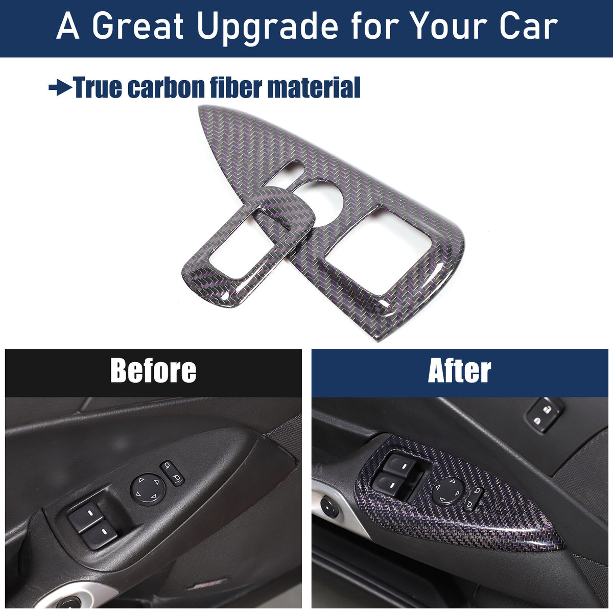 Real Carbon Fiber Window Lift Switch Button Trim Frame For Corvette C6 2005-2013 3
