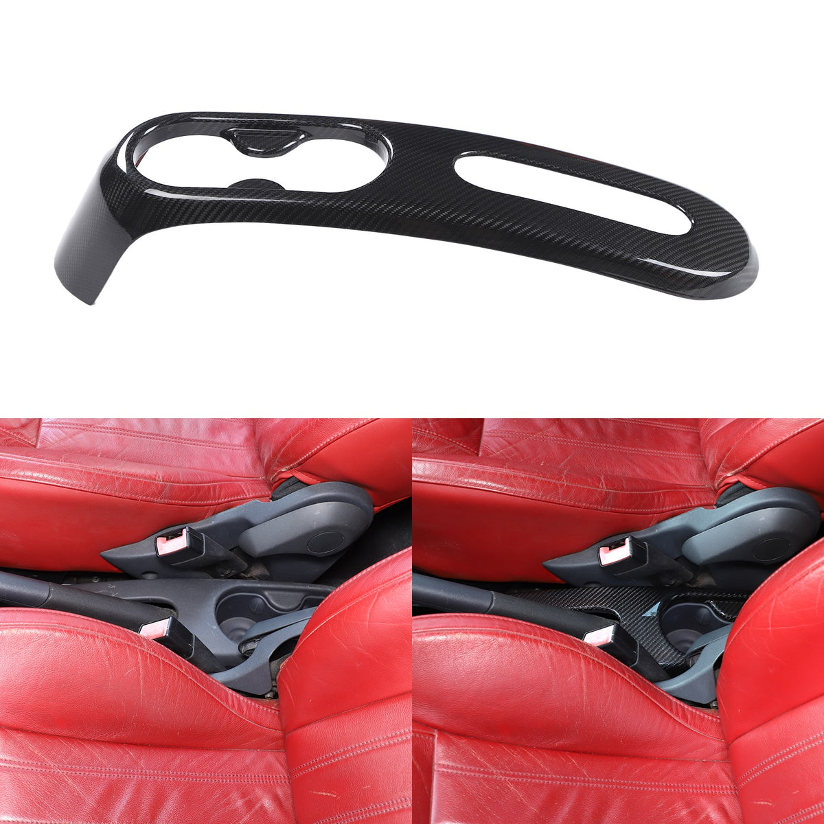 Real Carbon Fiber Handbrake & Cup Holder Panel Trim For Fiat 500 312 2007-2015 8