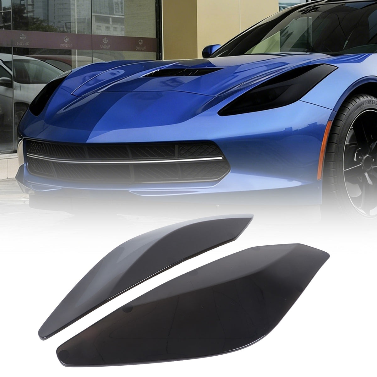 Transparent Gray Smoked Black Front Headlight Cover Trim For Corvette C7 2014-19 15