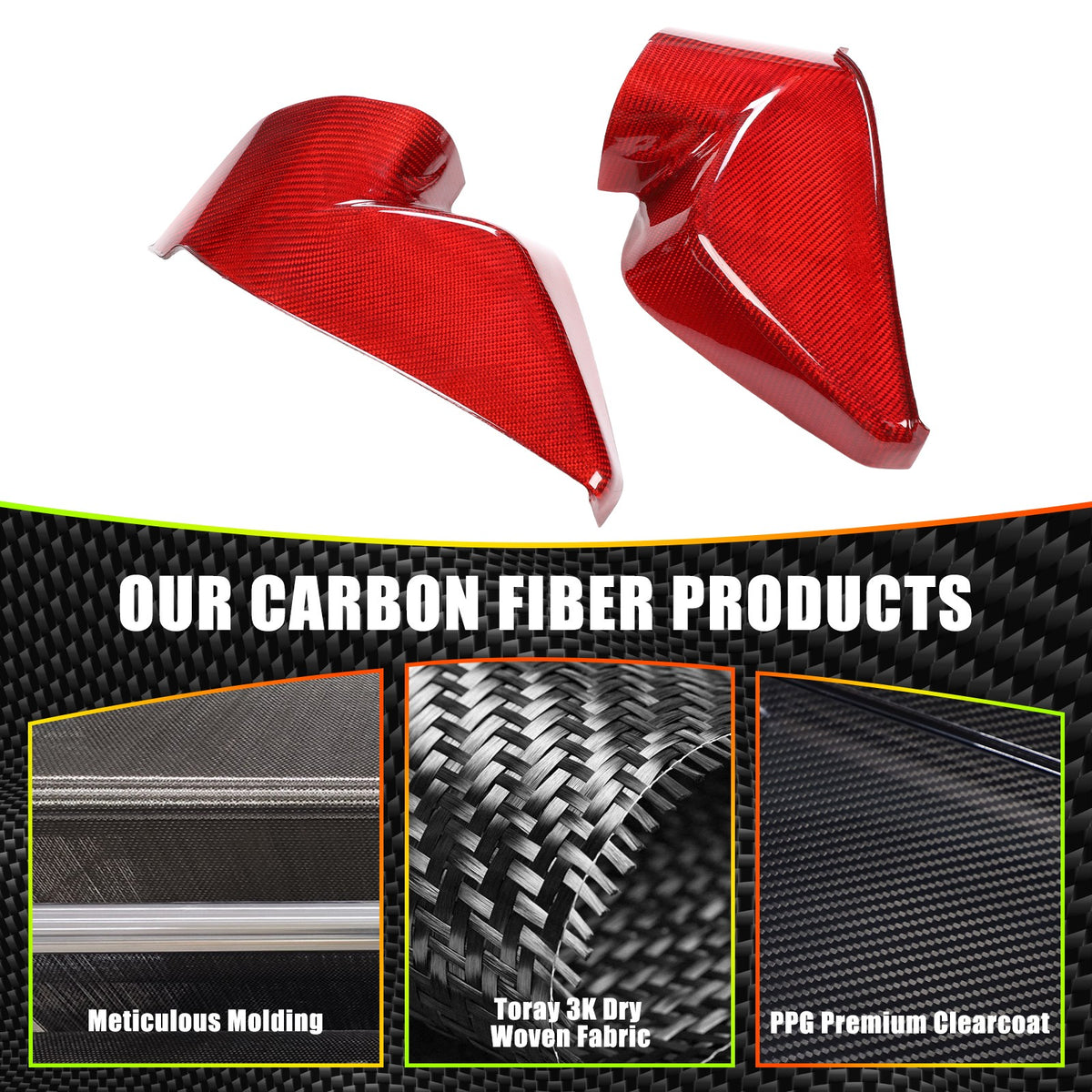 Red Real Carbon Fiber Dashboard Side Trim ForCorvette C8 Stingray Z06 Z51 2020+ 17