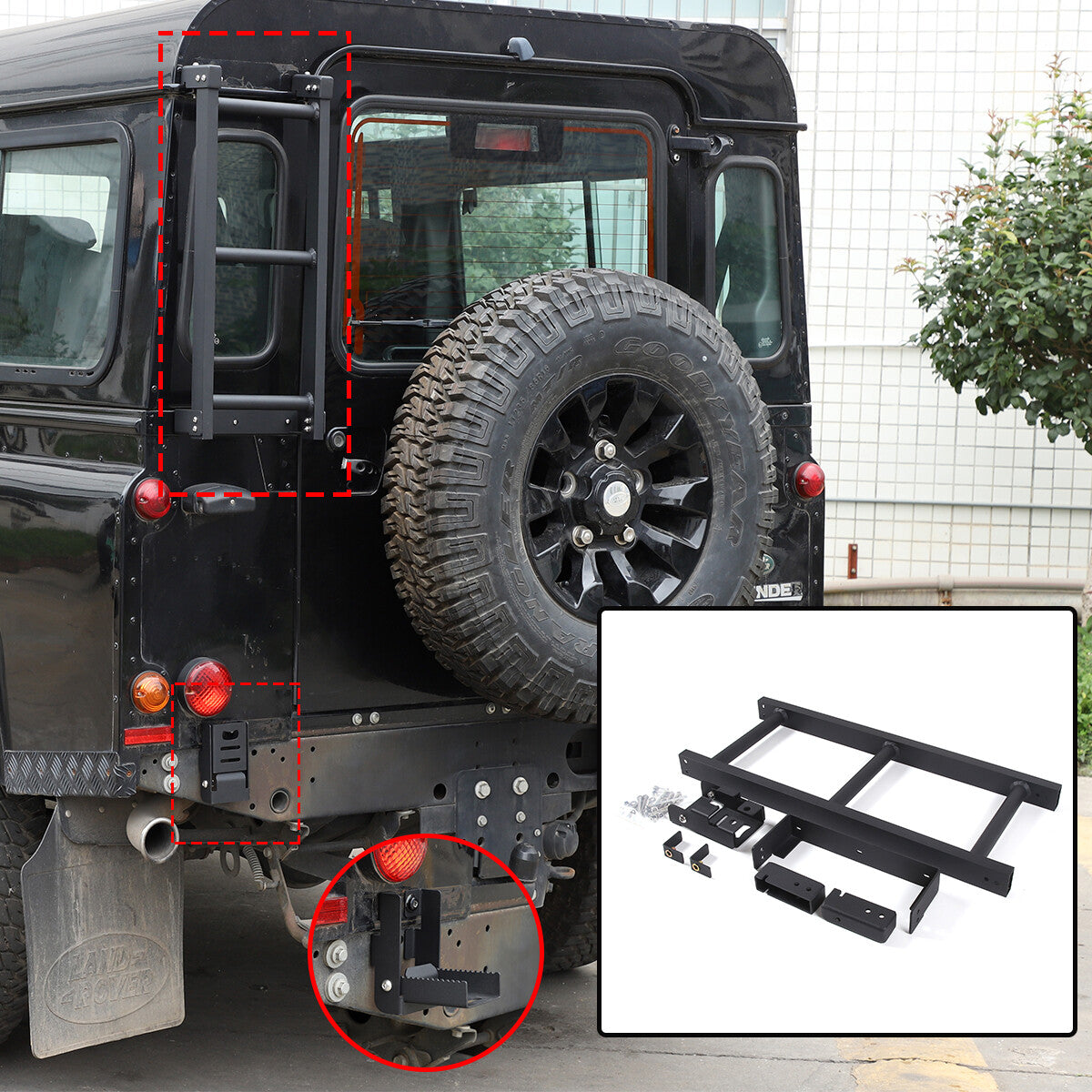 Black Alloy Back Tail Door Roof Ladder Climb For LR Defender 90 110 130 2004-18 1