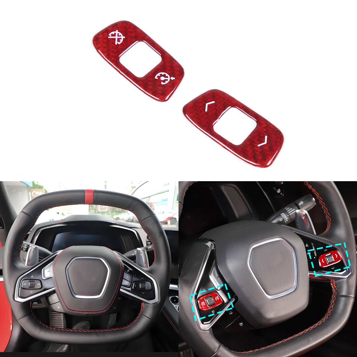 Red Real Carbon Fiber Full Interior Set Decor Trim Kit for Corvette C8 20-25 - Styles 51-55 20