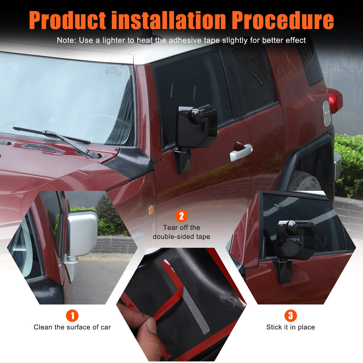 Glossy Piano Black ABS Side Mirror Cover Trim For Toyota FJ Cruiser 2007-2021 24