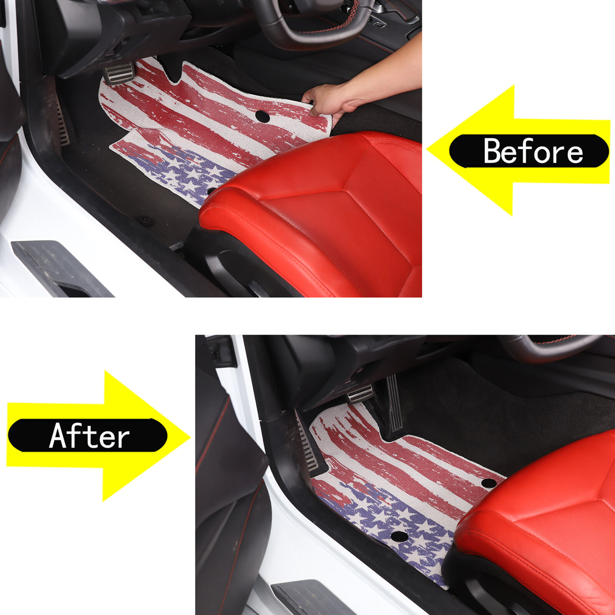 US Flag Car Floor Mats Cargo Carpets Foot Pads For Corvette C8 2020-2026 7