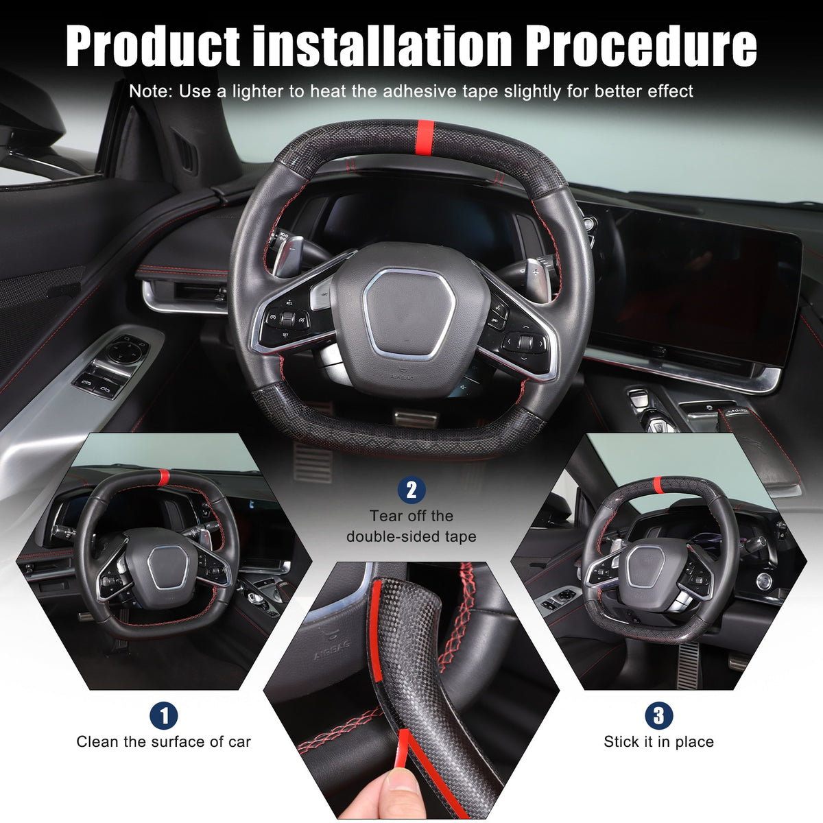 Red Top Honeycomb Carbon Fiber Steering Wheel Trim Cover For Corvette C8 2020+ 21