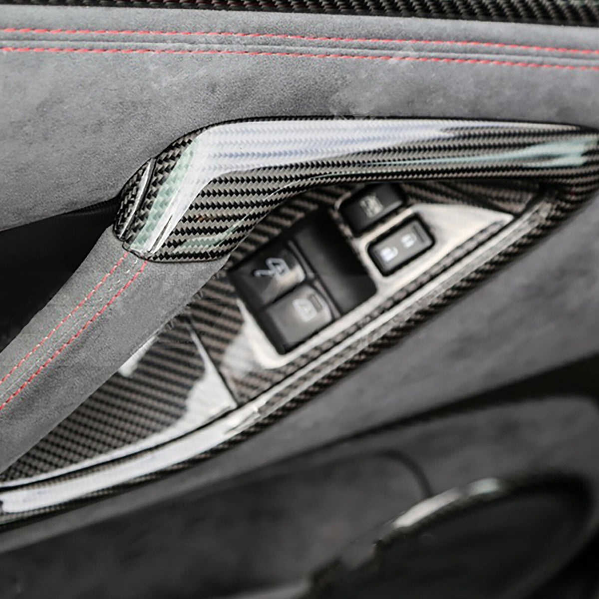 Real Carbon Fiber Interior Door Handle Frame Cover Trim For Nissan R35 GT-R GTR 6