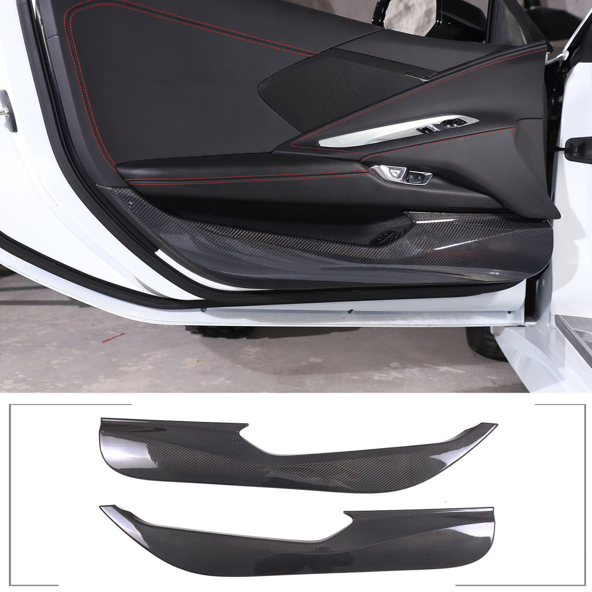 For Corvette C8 Stingray Coupe HTC 2020+ Carbon Inner Lower Door Panel Anti-Kick 3