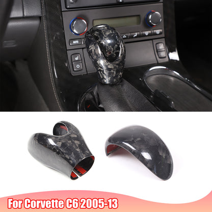 2pcs Forged Real Carbon Fiber Gear Shift Knob Trim Cover Set For Corvette C6 1
