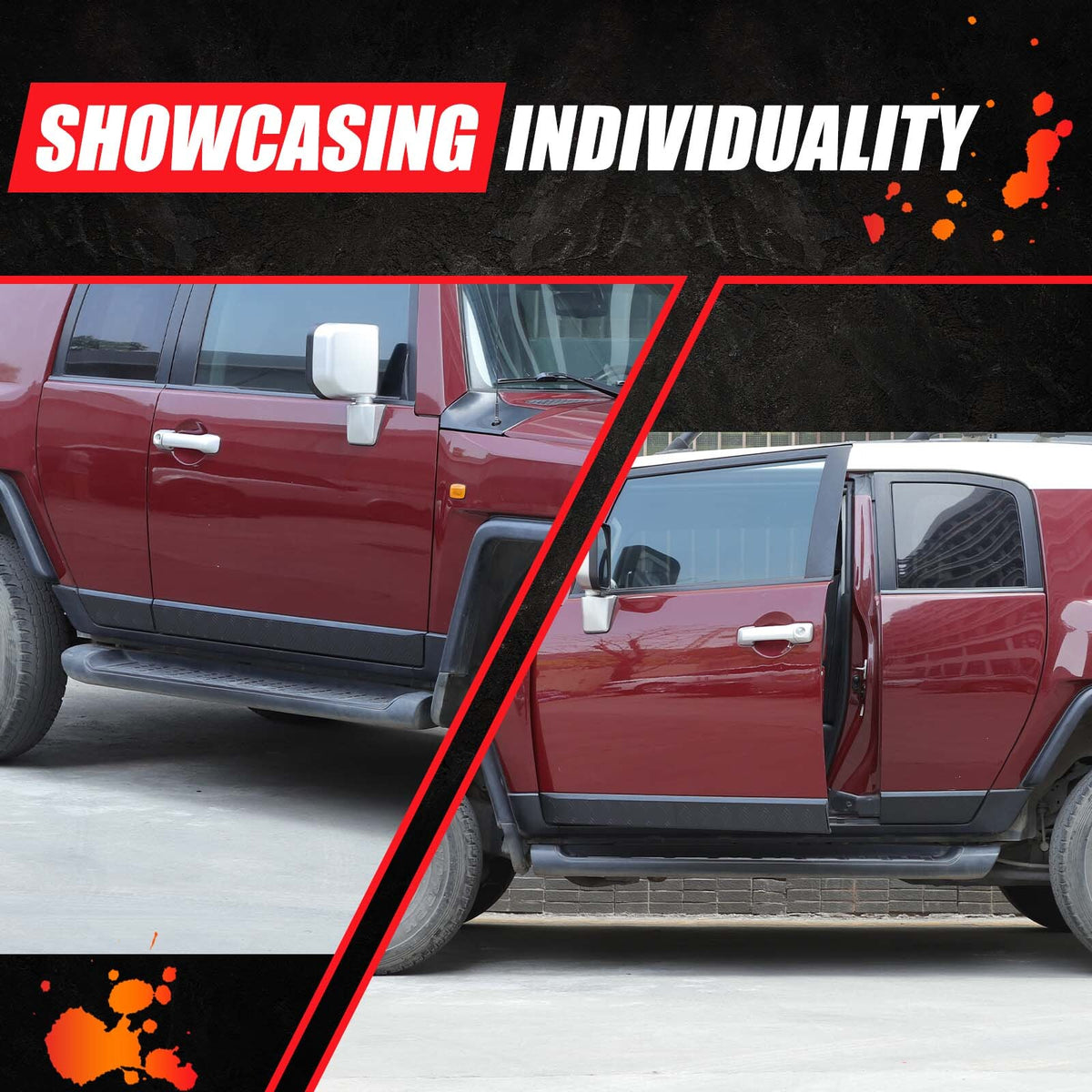 Black Alloy Car Body Door Side Molding Trim For Toyota FJ Cruiser 2007-21 12