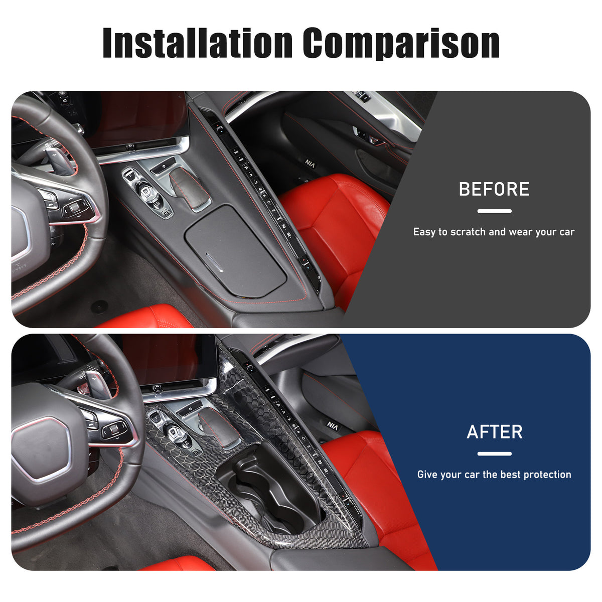 Real Honeycomb Carbon Fiber Center Console Gear Shift Panel Trim For C8 Corvette 19