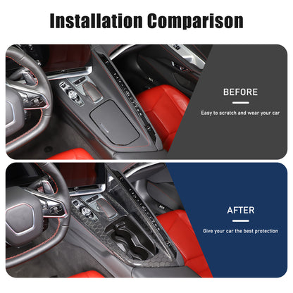 Real Honeycomb Carbon Fiber Center Console Gear Shift Panel Trim For C8 Corvette 19