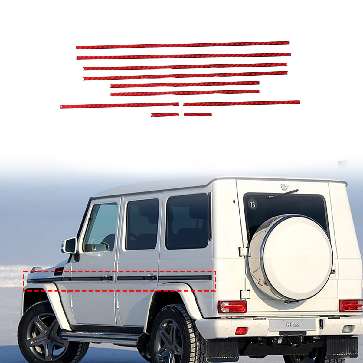 Red Cabon Body Side Door Moulding Sticker For Benz G Class W463 G500/55/63 07-18 4