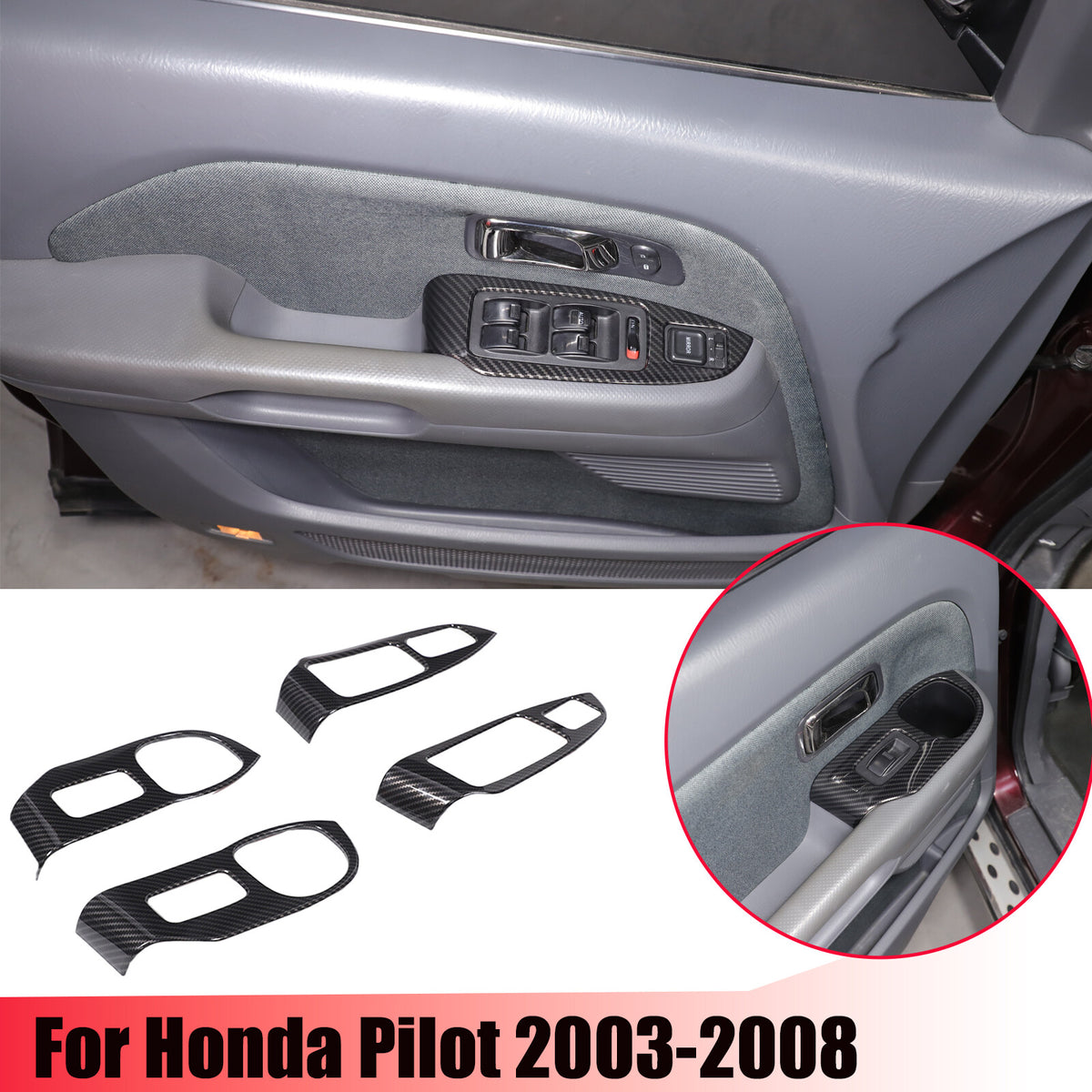 ABS Carbon Fiber Window Lift Switch Button Trim Frame For Honda Pilot 2003-2008 1