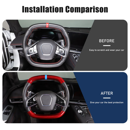 Red Real Carbon Fiber Blue Top Steering Wheel Cover Trim For Corvette C8 2020+ 18