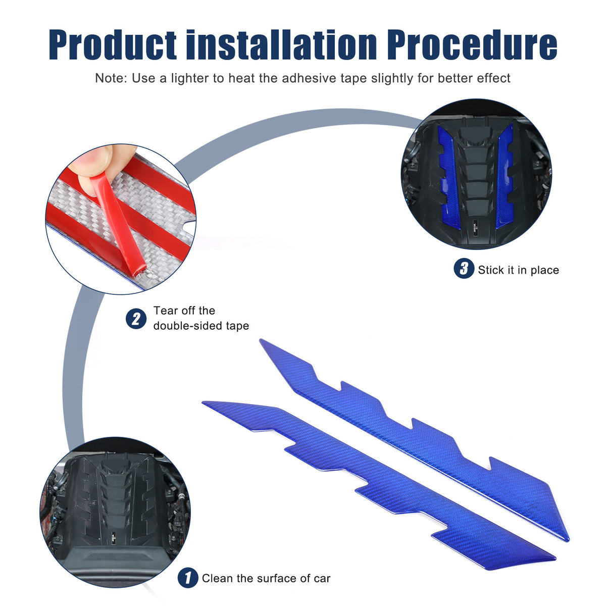 Blue Real Carbon Fiber Hood Engine Side Cover Trim for Corvette C8 2020+ 3