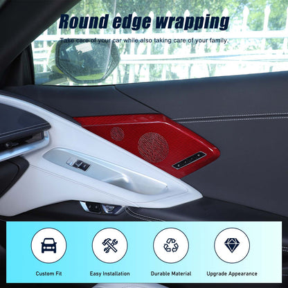 Red Real Carbon Door Speaker Cover Trim For Corvette C8 Z51 Coupe 2LT 3LT 20-26 13