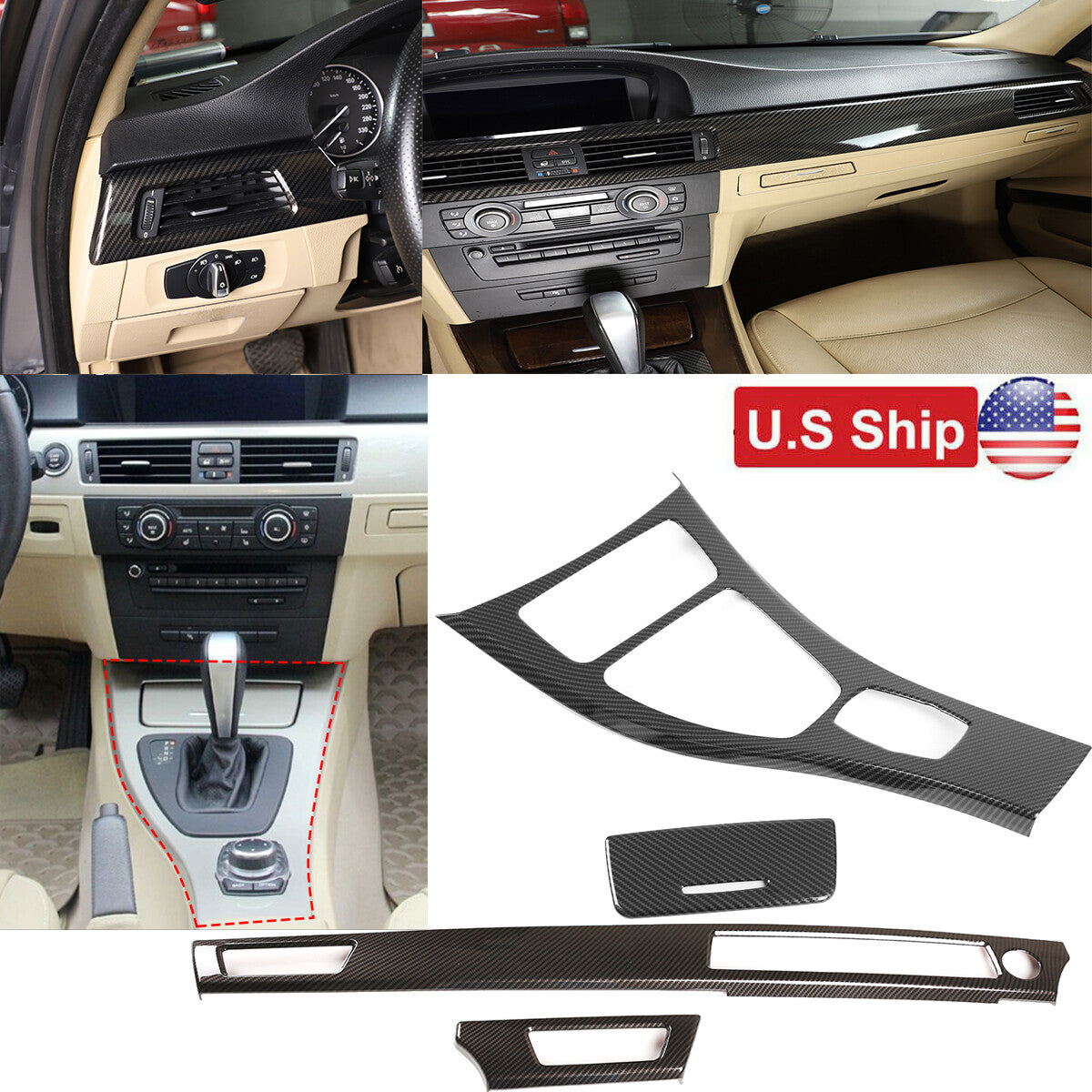 ABS Carbon Fiber Interior Panel trim Cover For BMW 3 328i Coupe 2008-12 US 1