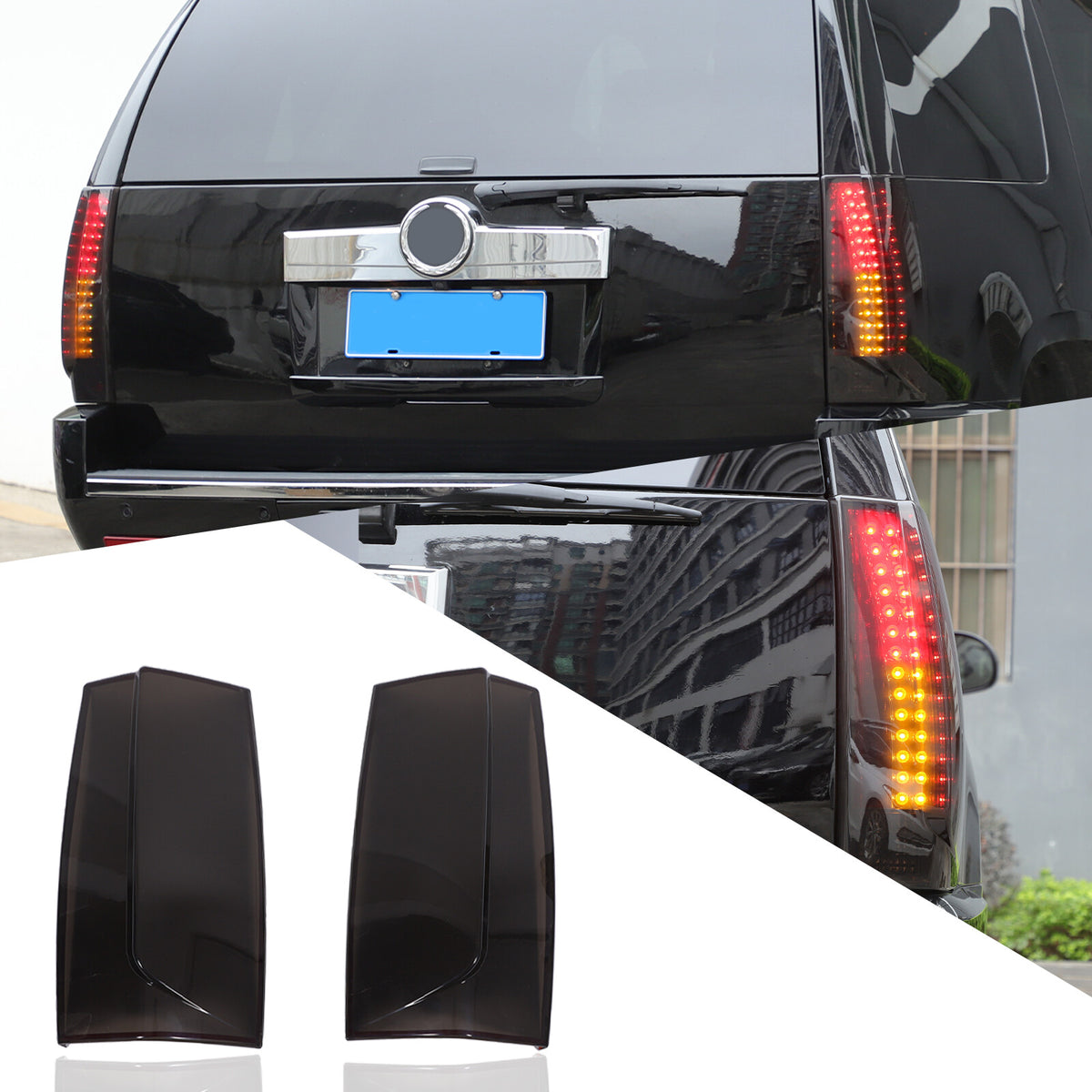 Gray Smoked ABS Taillight Blackened Shell Trim For Cadillac Escalade 2007-2014 3