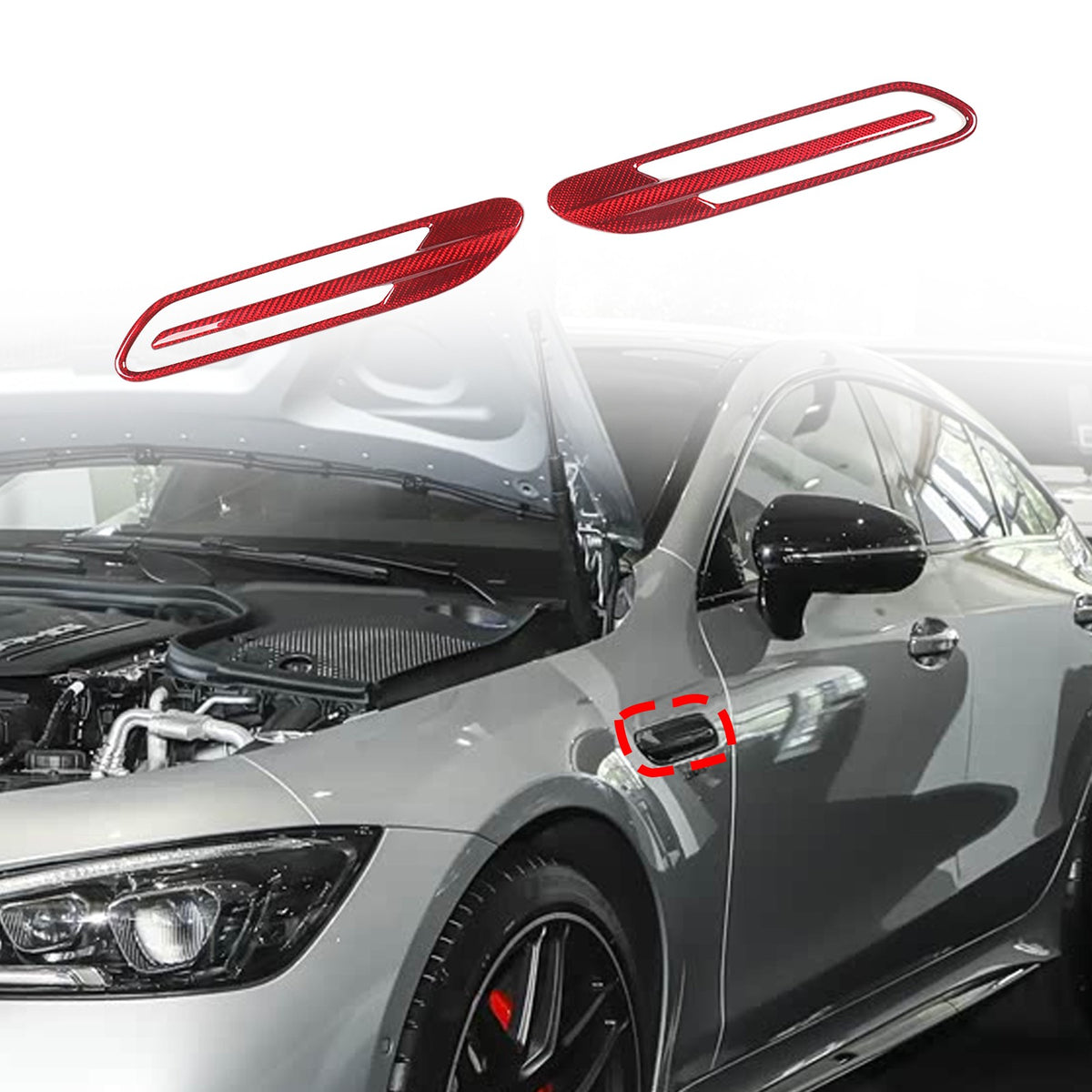 Red Real Carbon Fiber Side Fender Air Vent Trim For Benz AMG GT50/GT63 2019+ 13