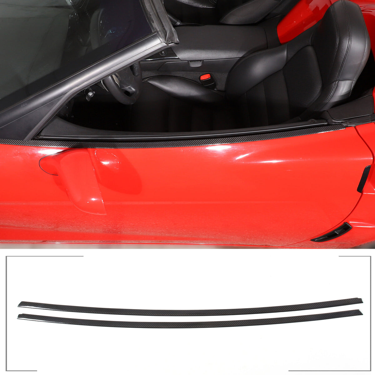 Real Carbon Fiber Door Window Sill Trim Decor Strips For Corvette C6 2005-2013 3