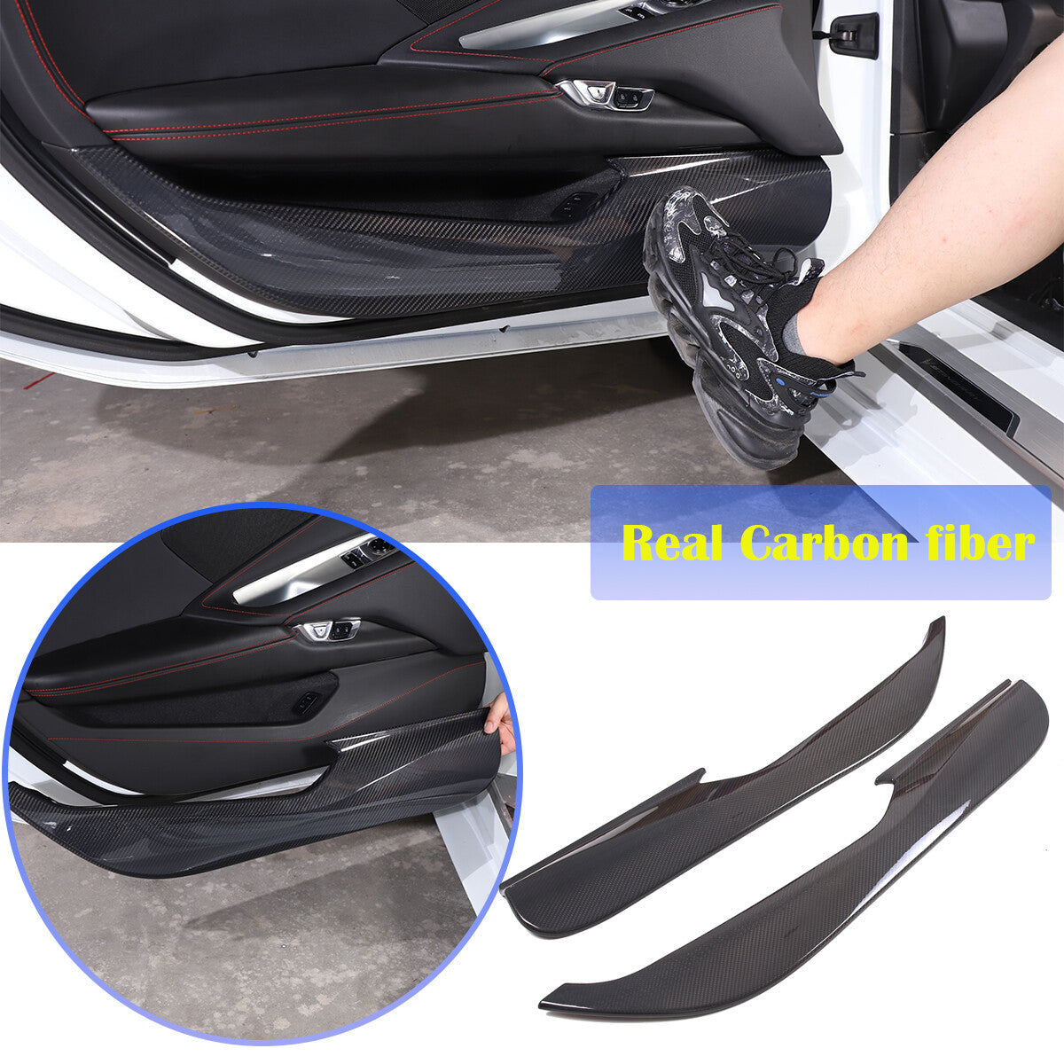 For Corvette C8 Stingray Coupe HTC 2020+ Carbon Inner Lower Door Panel Anti-Kick 2