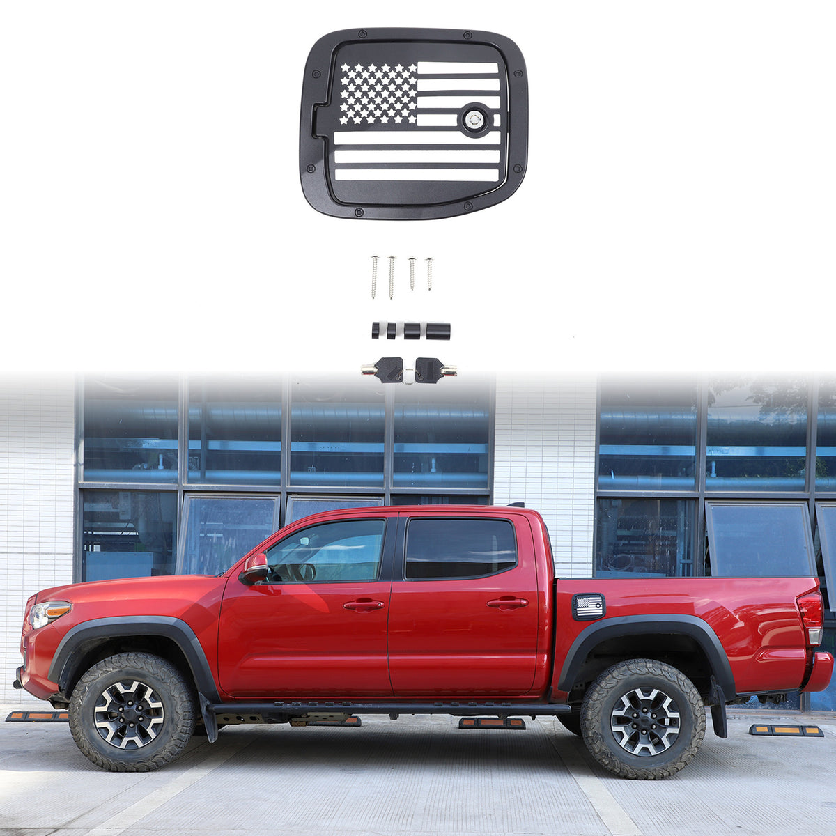 US Flag Lock Key Aluminum Gas Fuel Tank Door Cover For Toyota Tacoma 2016-23 US 16