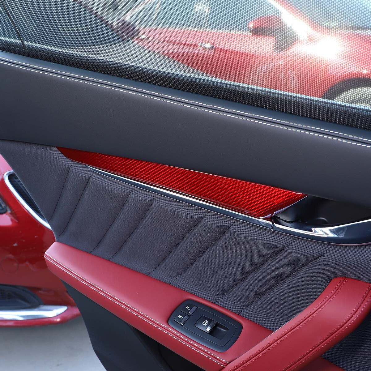 Red Carbon Fiber Inner Door Panel Trim Cover Strip For Maserati Ghibli 2014-2021 11