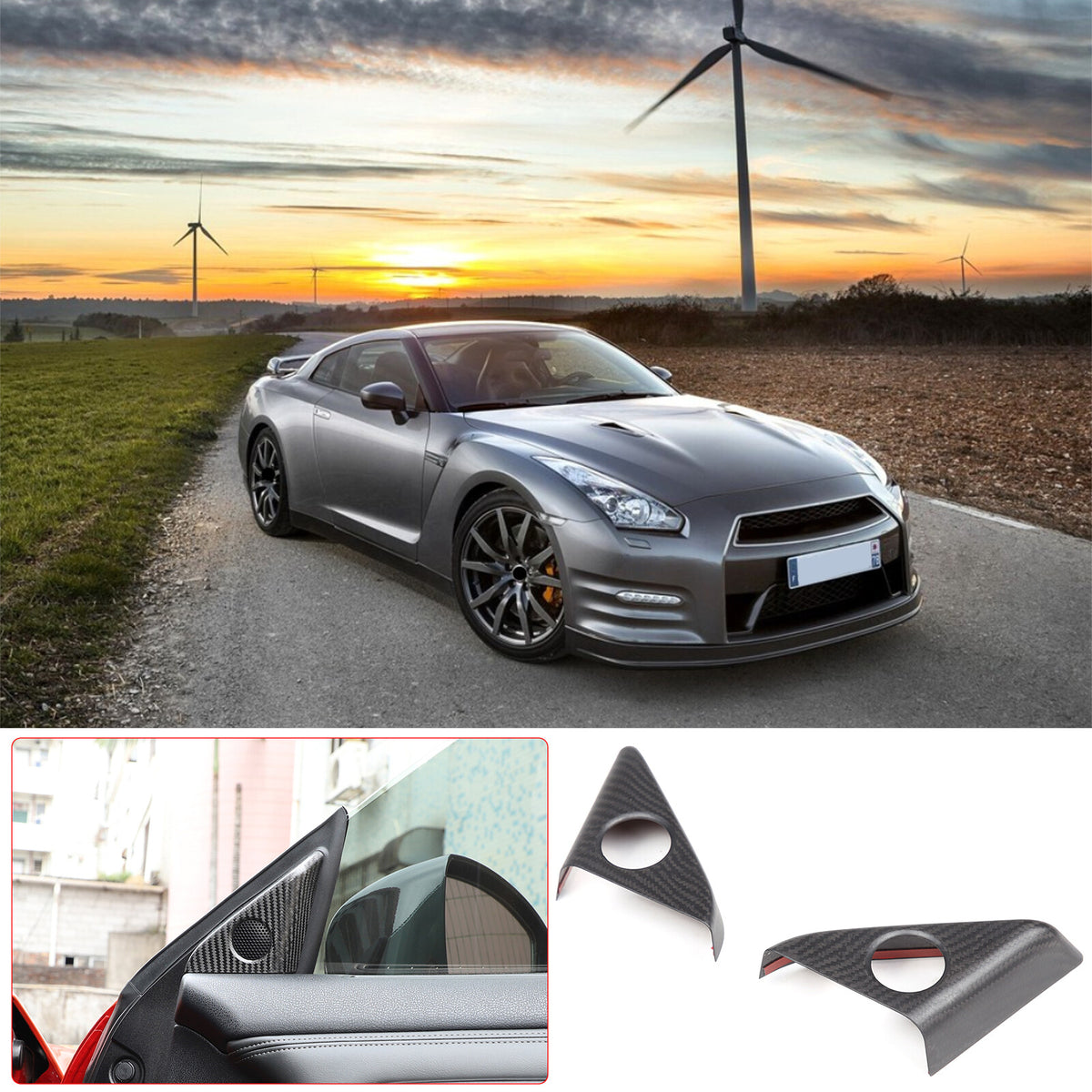 Matte Real Carbon Fiber Door Speaker Frame Trim Cover For Nissan GTR R35 2008-16 2