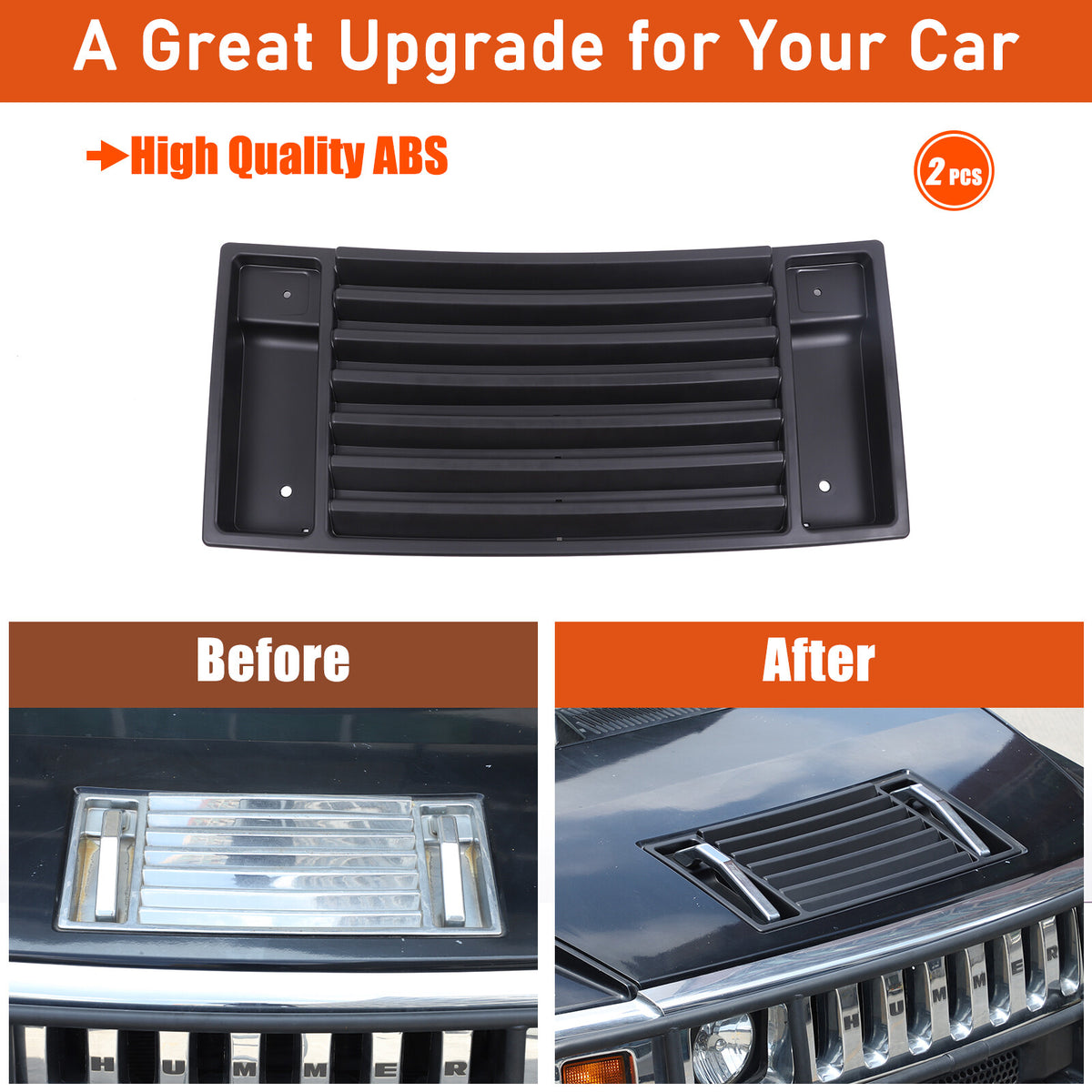ABS Matte Black Front Hood Grille Engine Cover Trim for Hummer H2 2003-2009 US 6