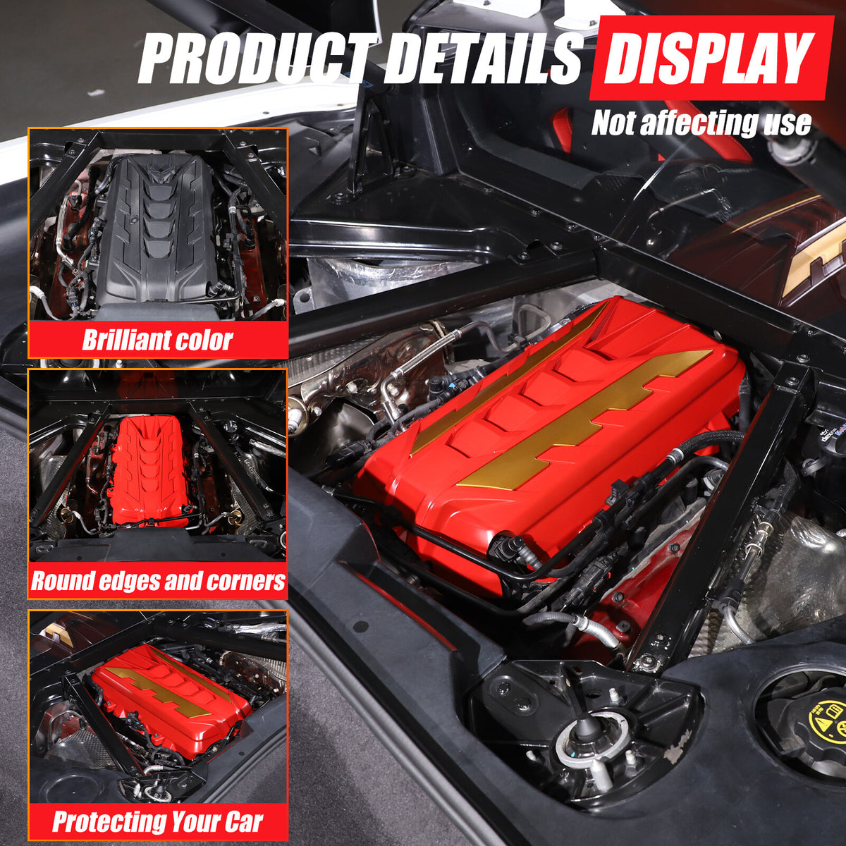 Orange Engine Bay Panel Cover Trim in Edge Yellow For Corvette C8 2020-25 18